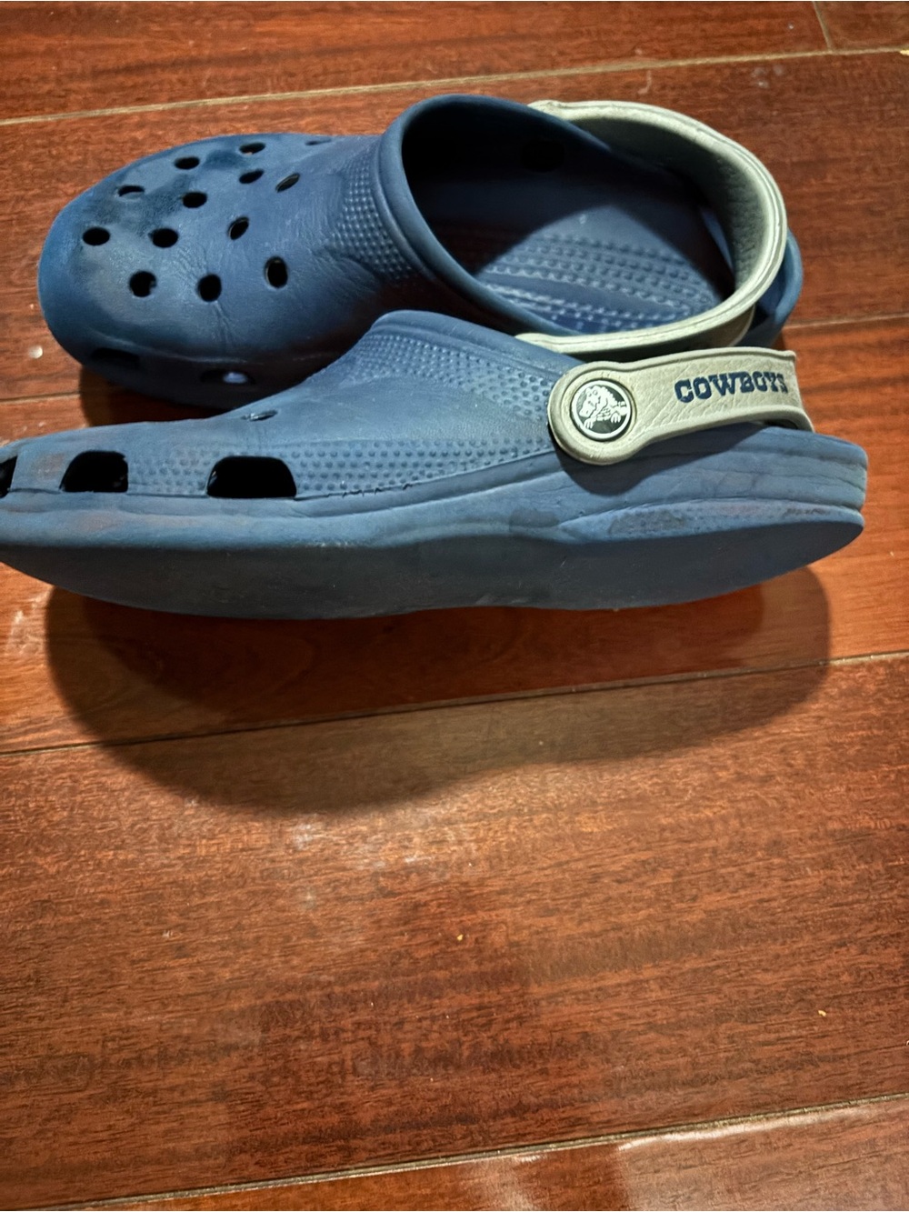 CROCS Navy Kids Clog with Tan Heel Strap